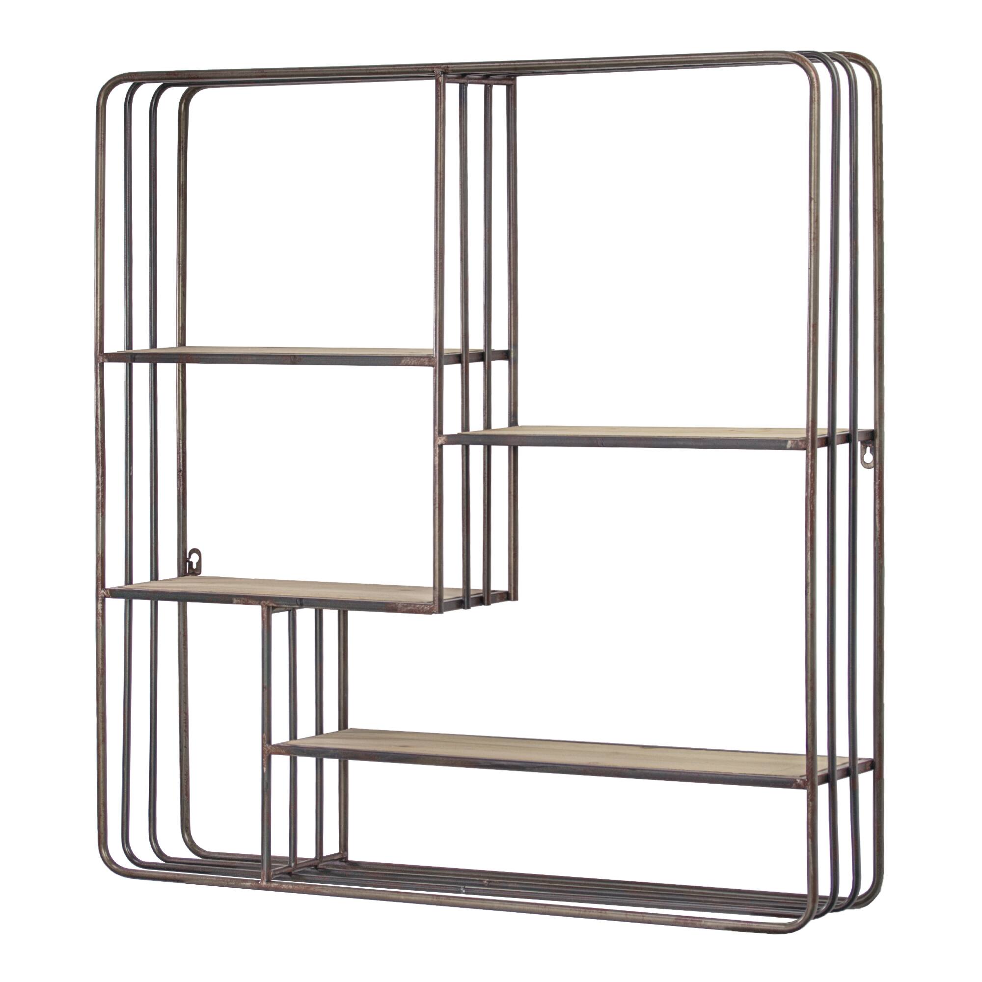 Rustic Wood & Metal Multi-Unit Hanging Wall Shelf